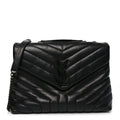 Calfskin Y Quilted Monogram Monochrome Medium Loulou Chain Satchel Black