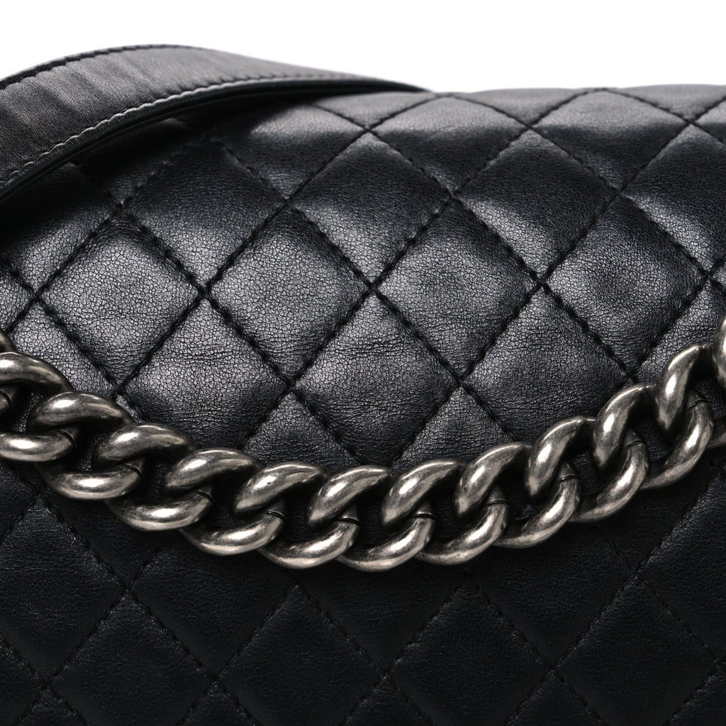 Lambskin Quilted Large Boy Flap Black