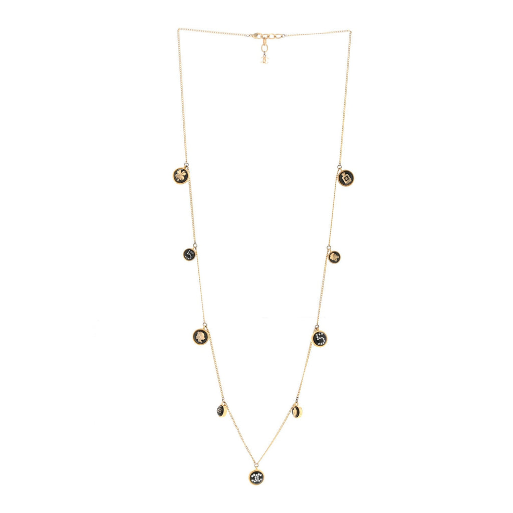 Metal Resin Enamel Crystal CC Long Necklace Gold Black