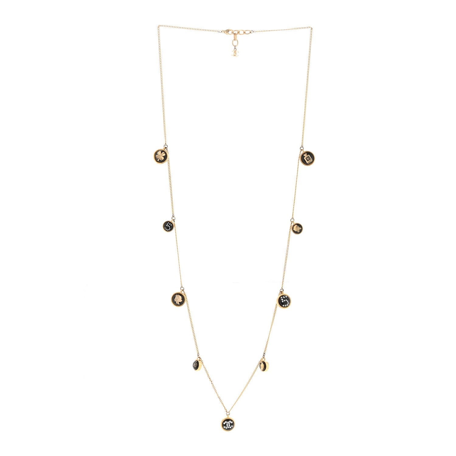 Metal Resin Enamel Crystal CC Long Necklace Gold Black