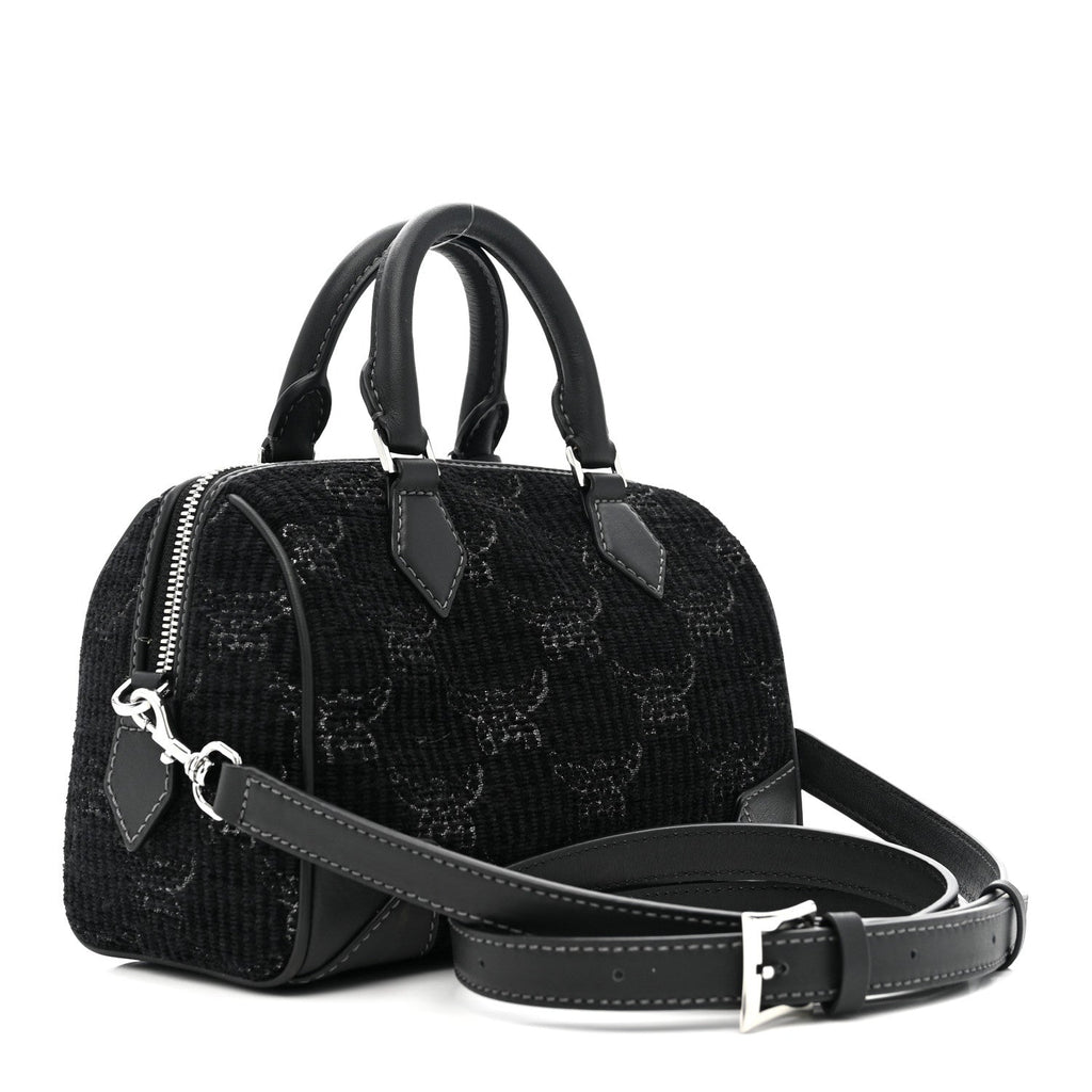 Lauretos Lurex Jacquard Small Ella Boston Bag Black
