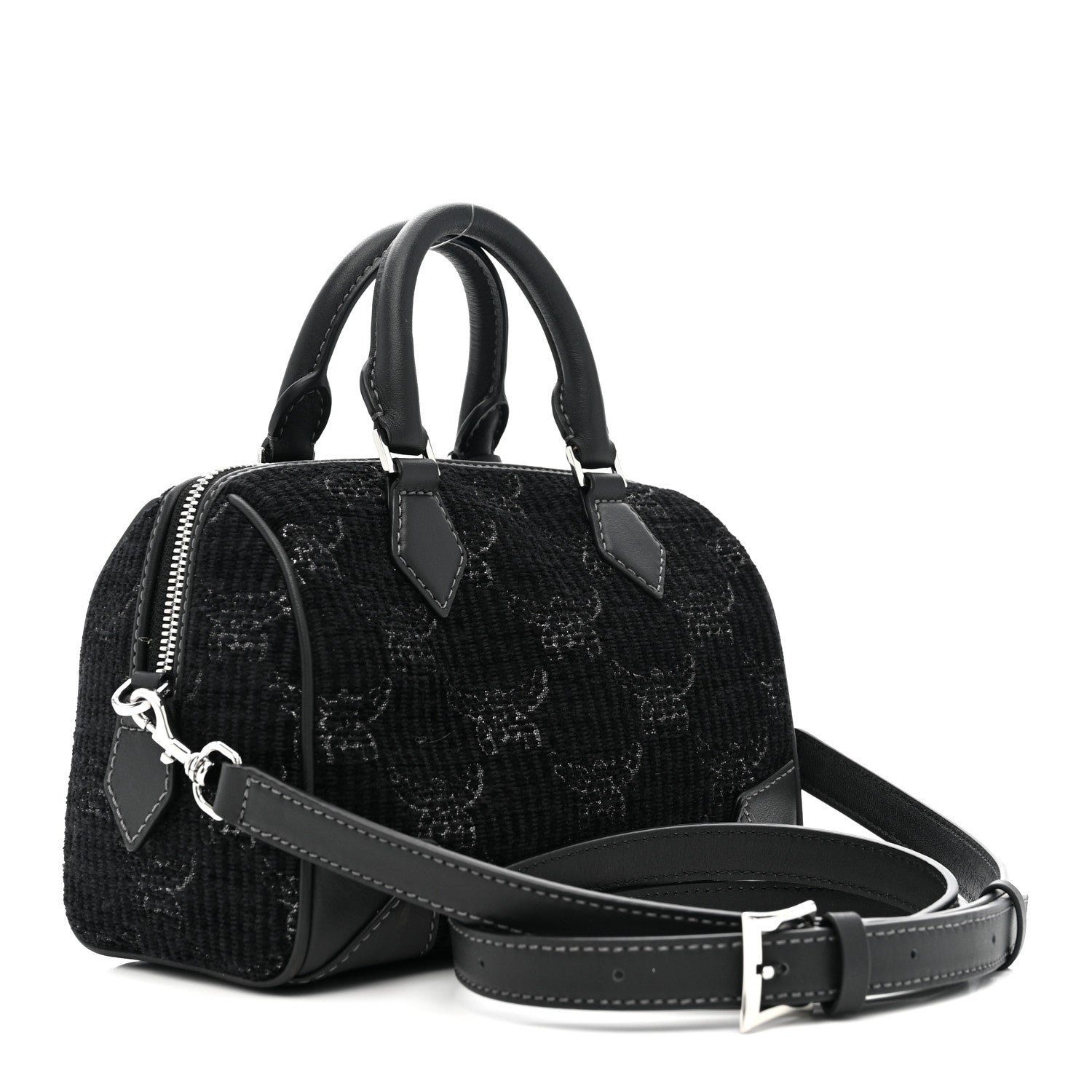 Lauretos Lurex Jacquard Small Ella Boston Bag Black