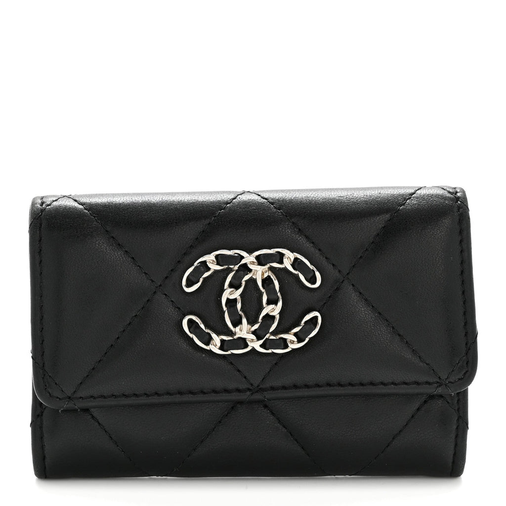 Lambskin Quilted Chanel 19 Flap  Holder Black