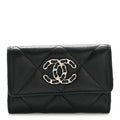Lambskin Quilted Chanel 19 Flap  Holder Black