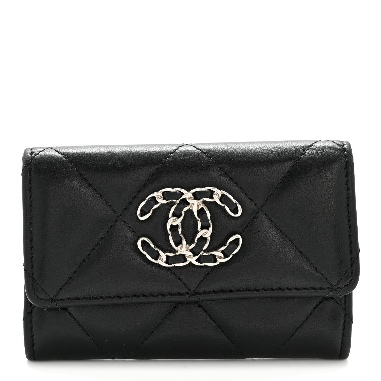 Lambskin Quilted Chanel 19 Flap  Holder Black
