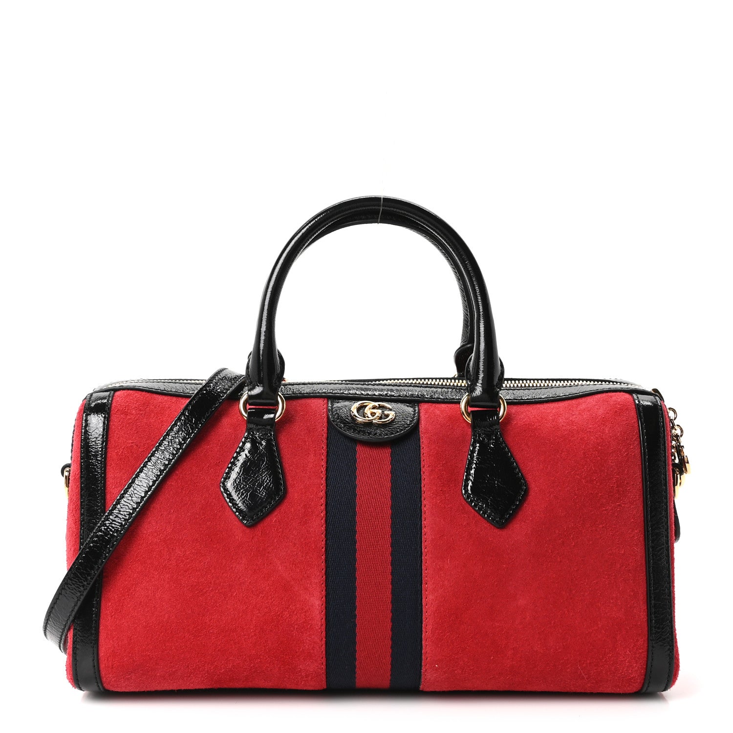 Suede Patent Web Medium Ophidia Boston Hibiscus Red Black