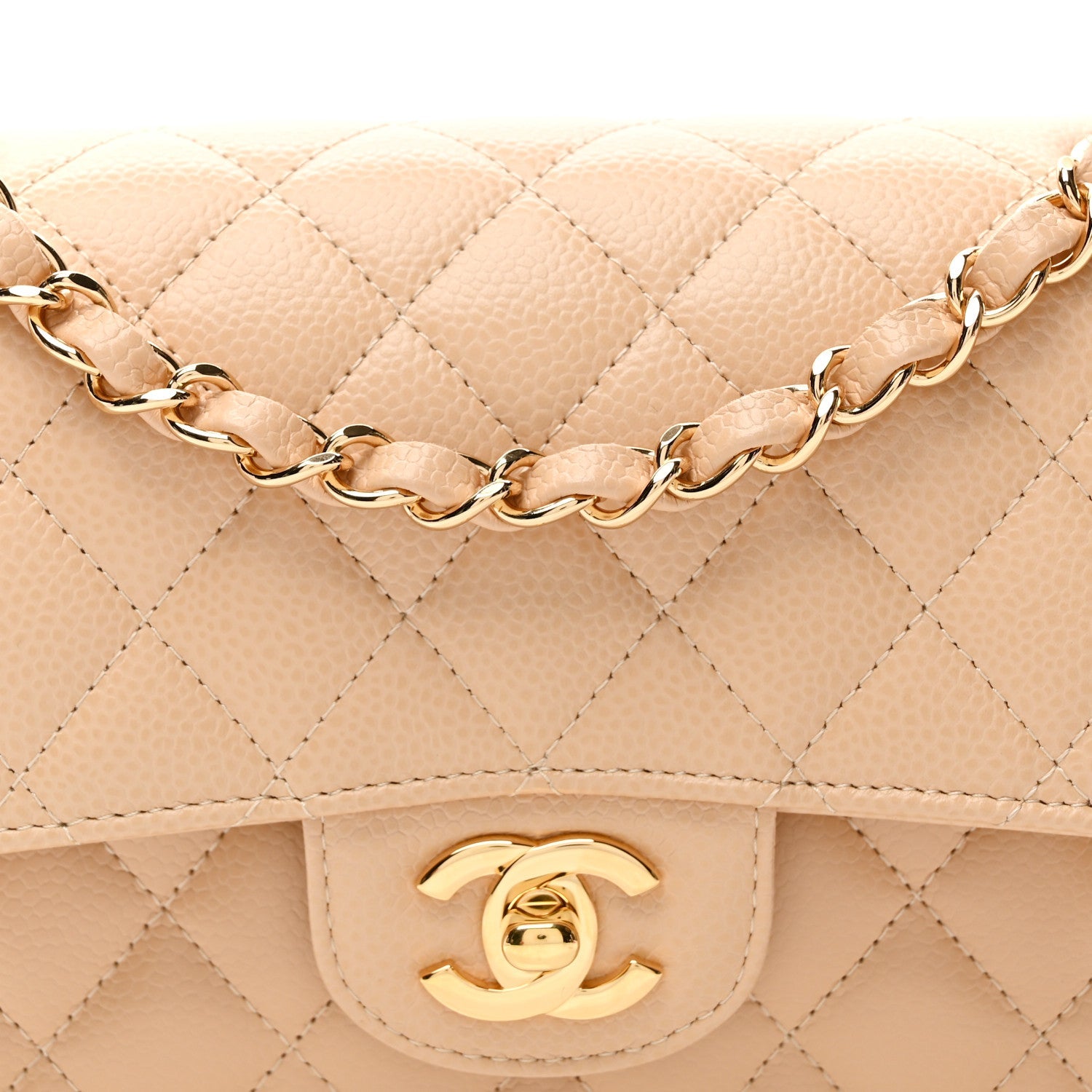 Caviar Quilted Small Double Flap Beige
