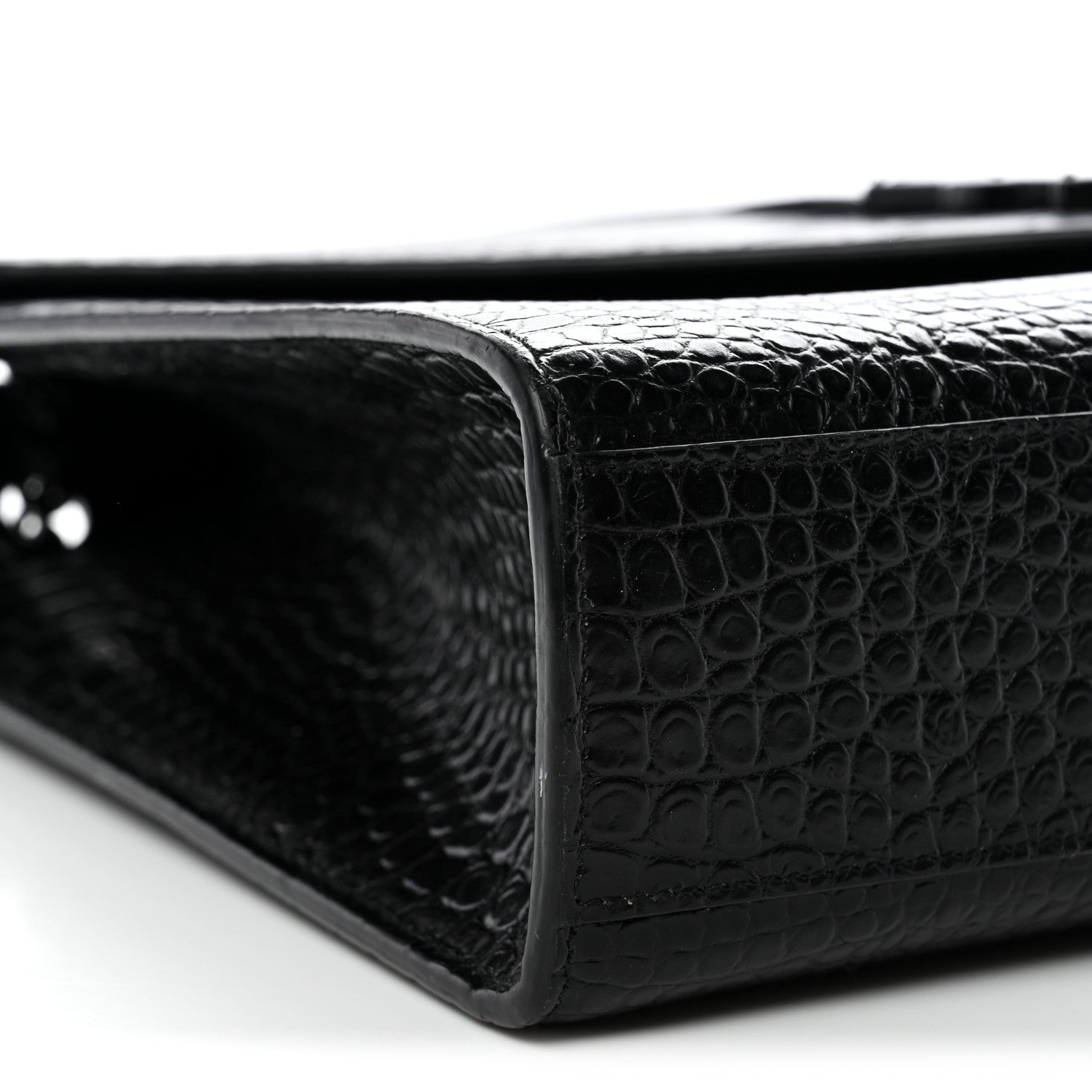 Calfskin Crocodile Embossed Monogram Large Satchel Black