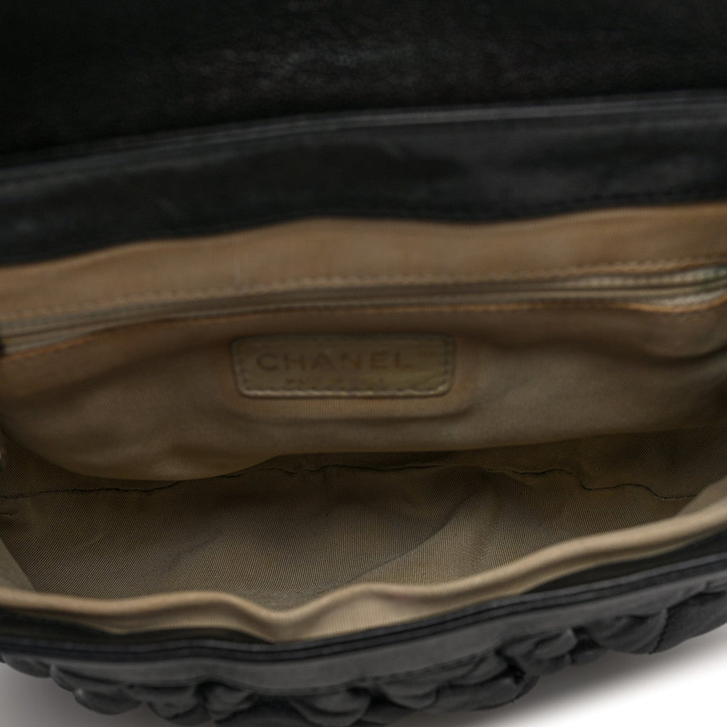 Washed Lambskin Quilted Medium Chain Around Messenger Black