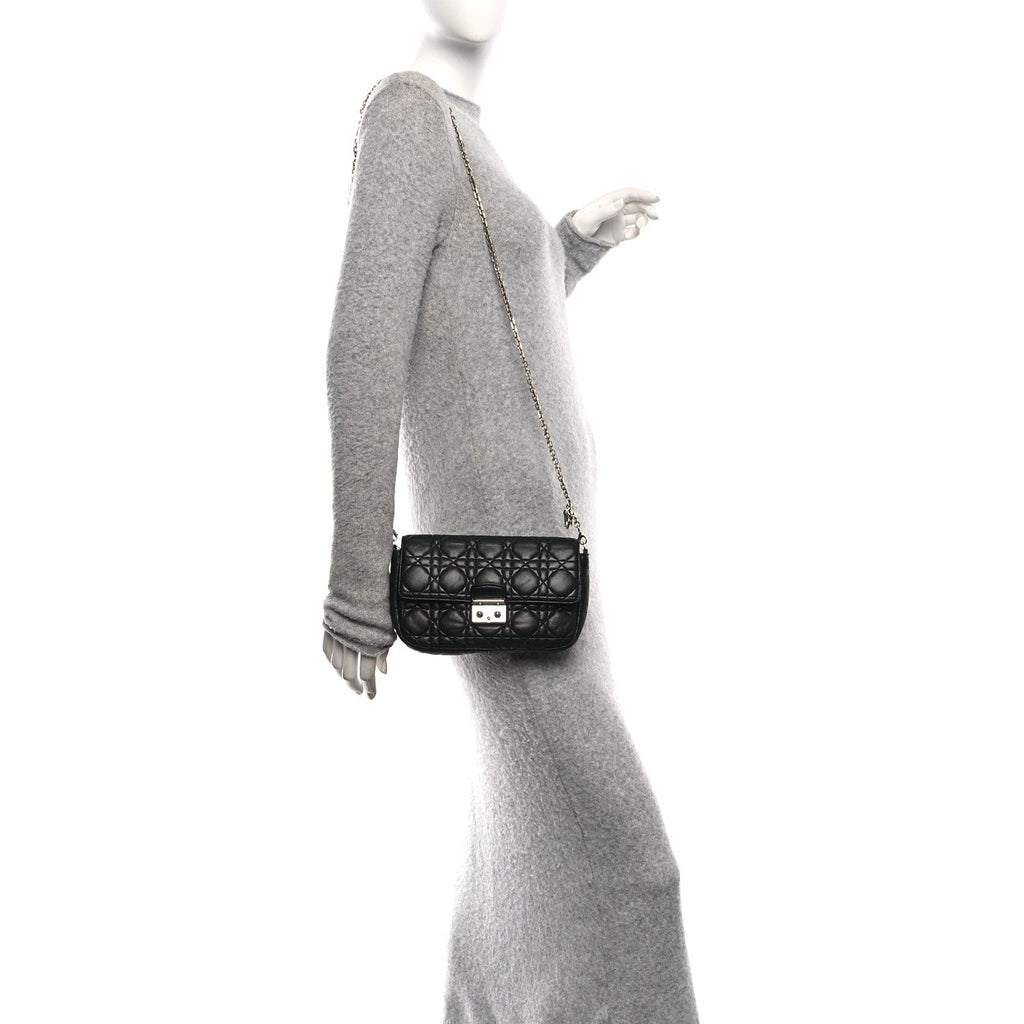 Lambskin Cannage Miss Dior Promenade Pouch Black