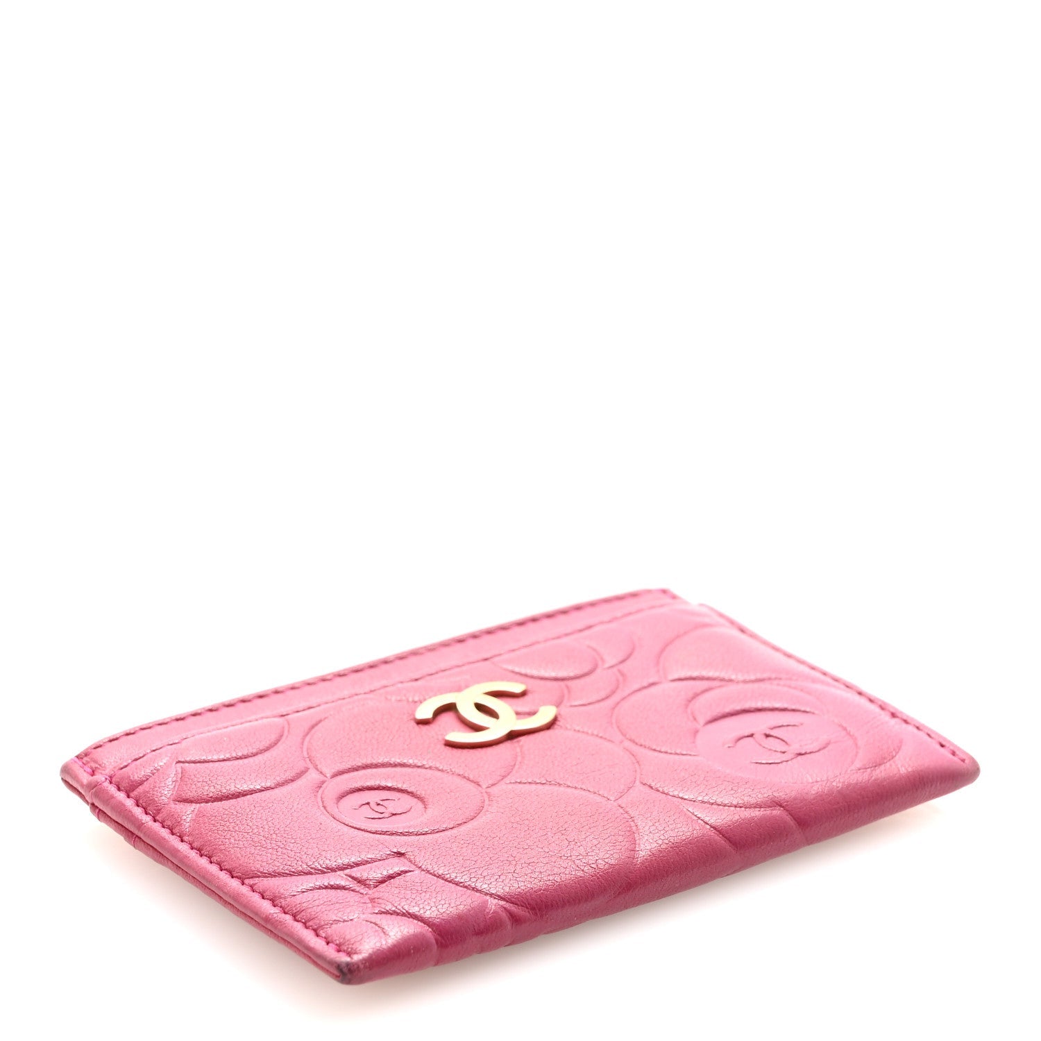 Lambskin Camellia Embossed  Holder Fuchsia