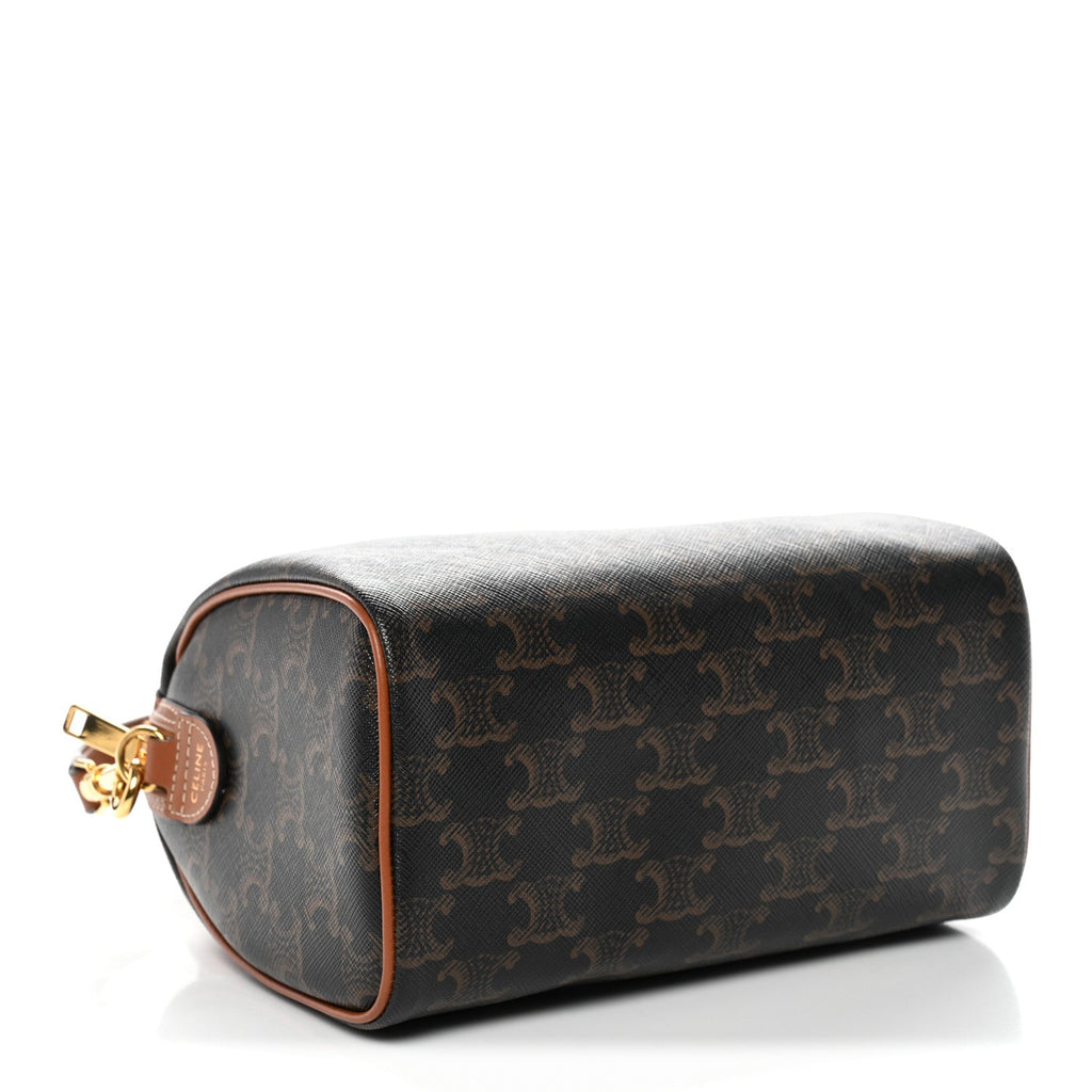 Triomphe Canvas Calfskin Small Boston Bag Tan