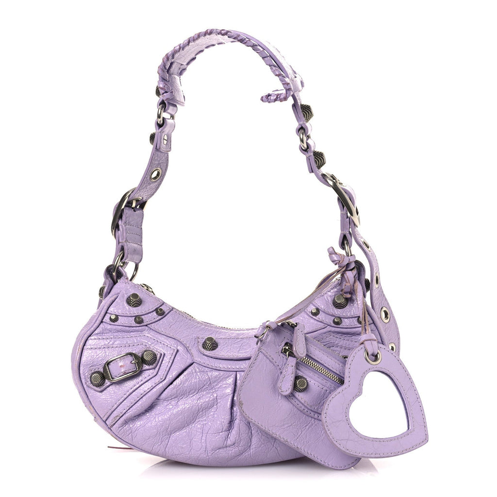 Extra Supple Calfskin Crocodile Embossed Le Cagole Shoulder Bag XS Lilac