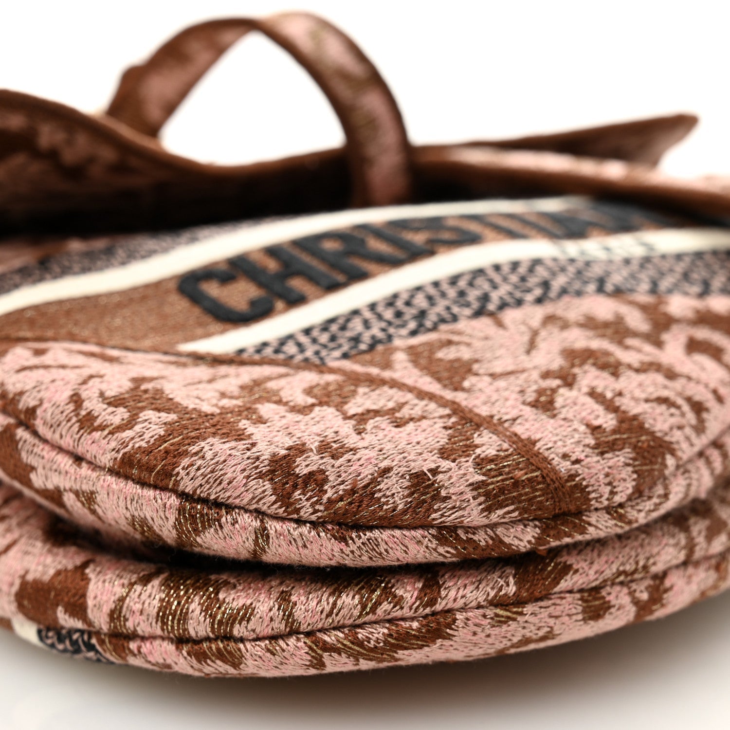 Canvas Embroidered Brocart Saddle Bag Metallic Pink