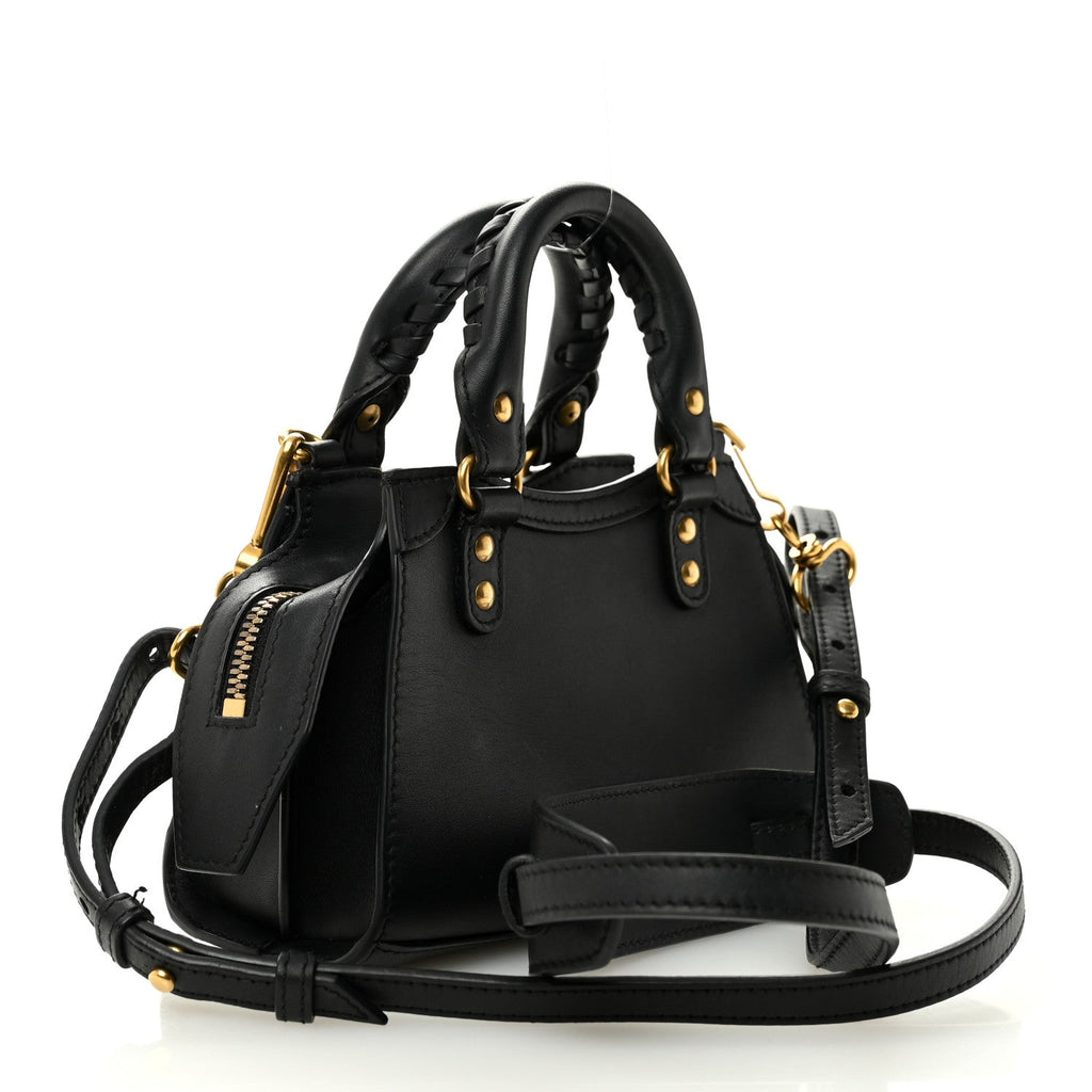 Smooth Calfskin Neo Classic Brass Hardware Nano City Crossbody Black