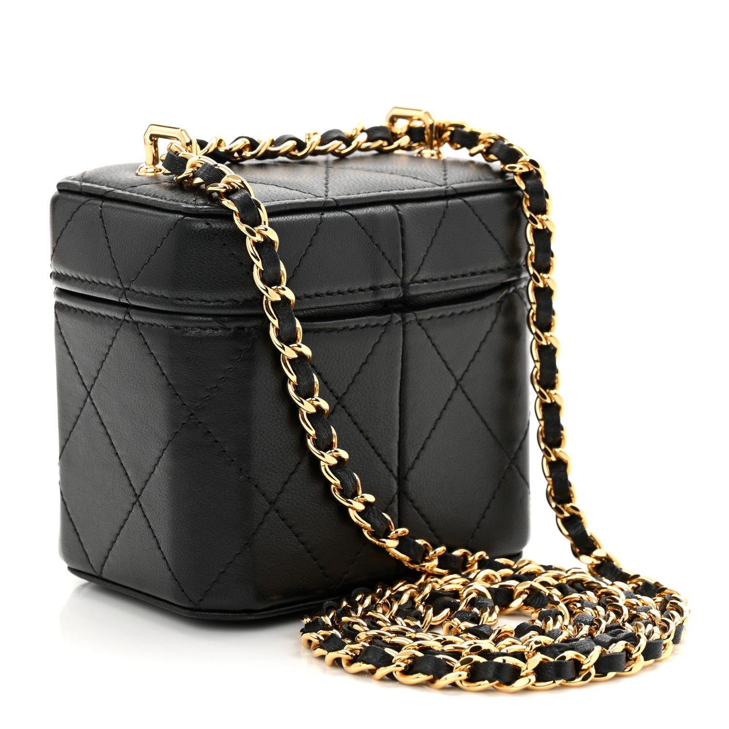 Lambskin Quilted Vanity Clutch With Chain  Black