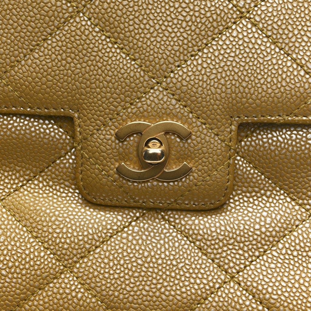 Metallic Caviar Quilted Medium Single Flap Beige