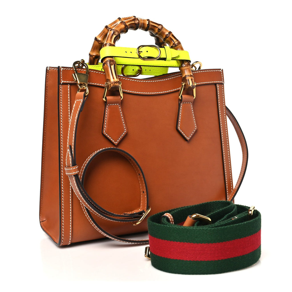 Calfskin Web Small Diana Tote Bag Cuir Yellow Fluo