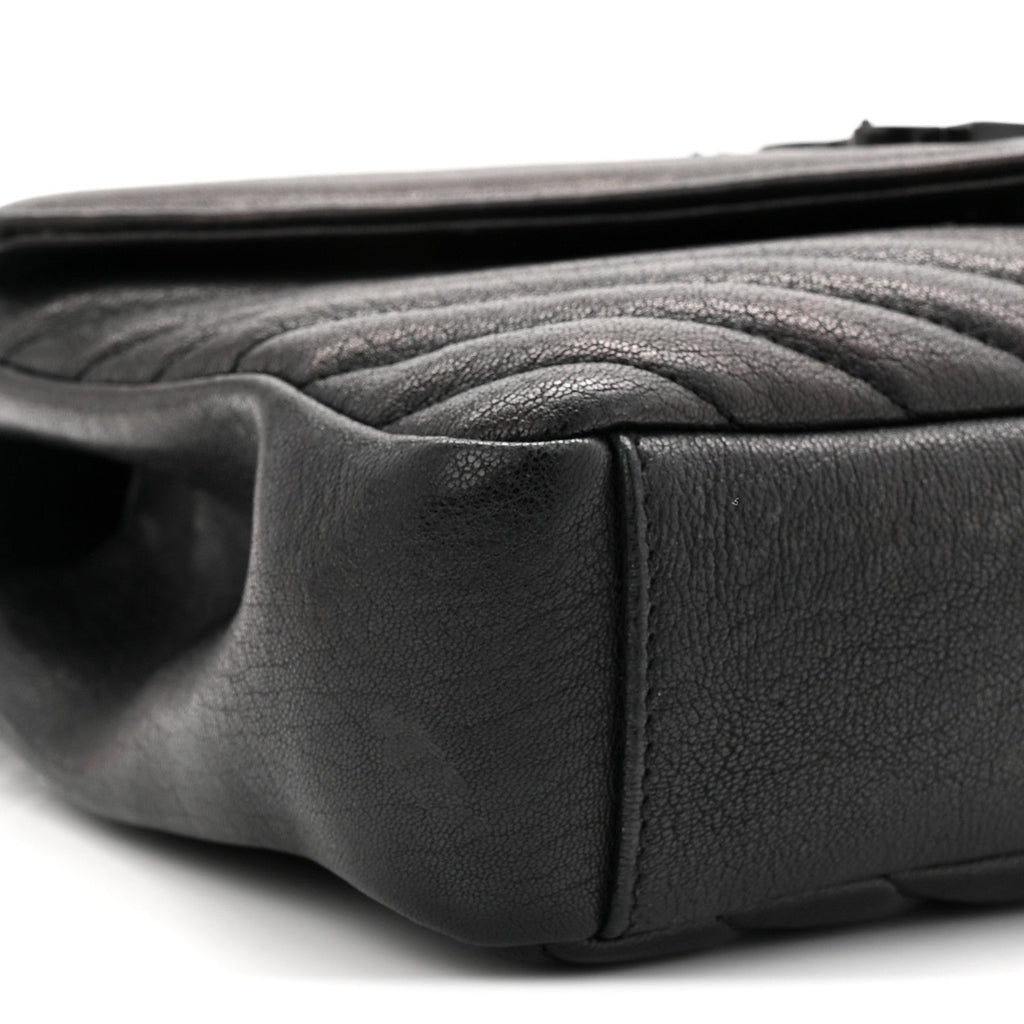 Sheepskin Matelasse Chevron Monogram Monochrome Medium College Bag Black