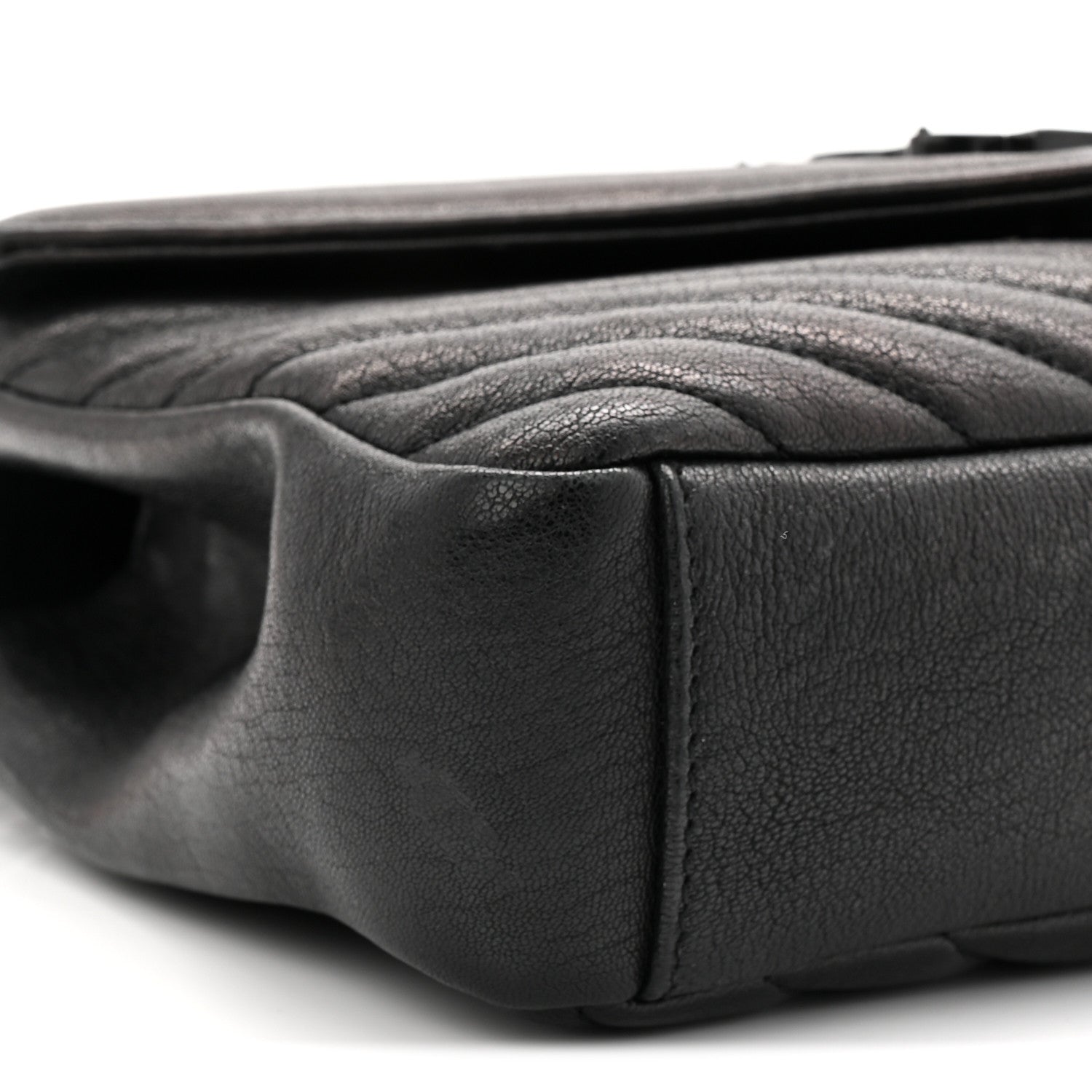 Sheepskin Matelasse Chevron Monogram Monochrome Medium College Bag Black