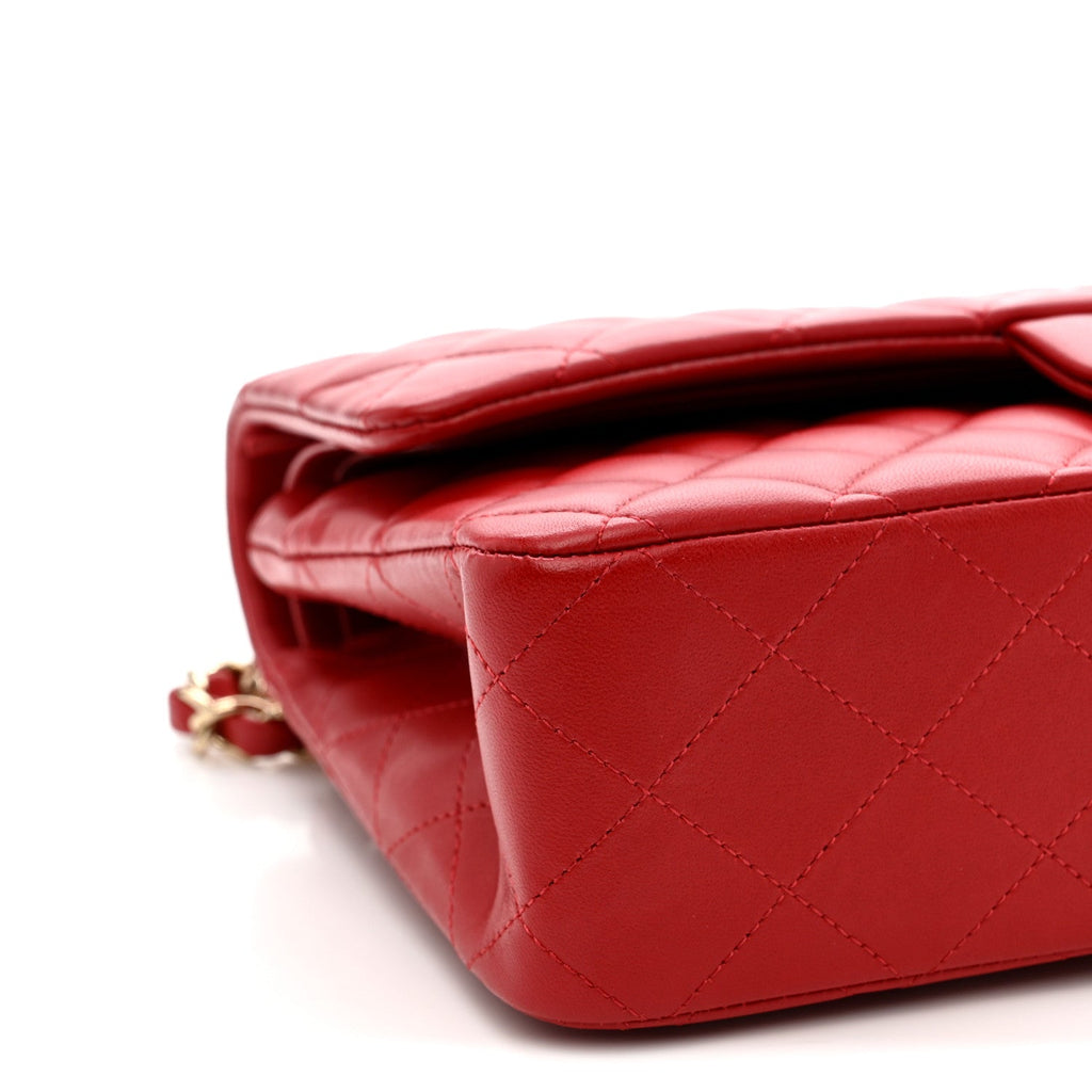 Lambskin Quilted Medium Double Flap Red