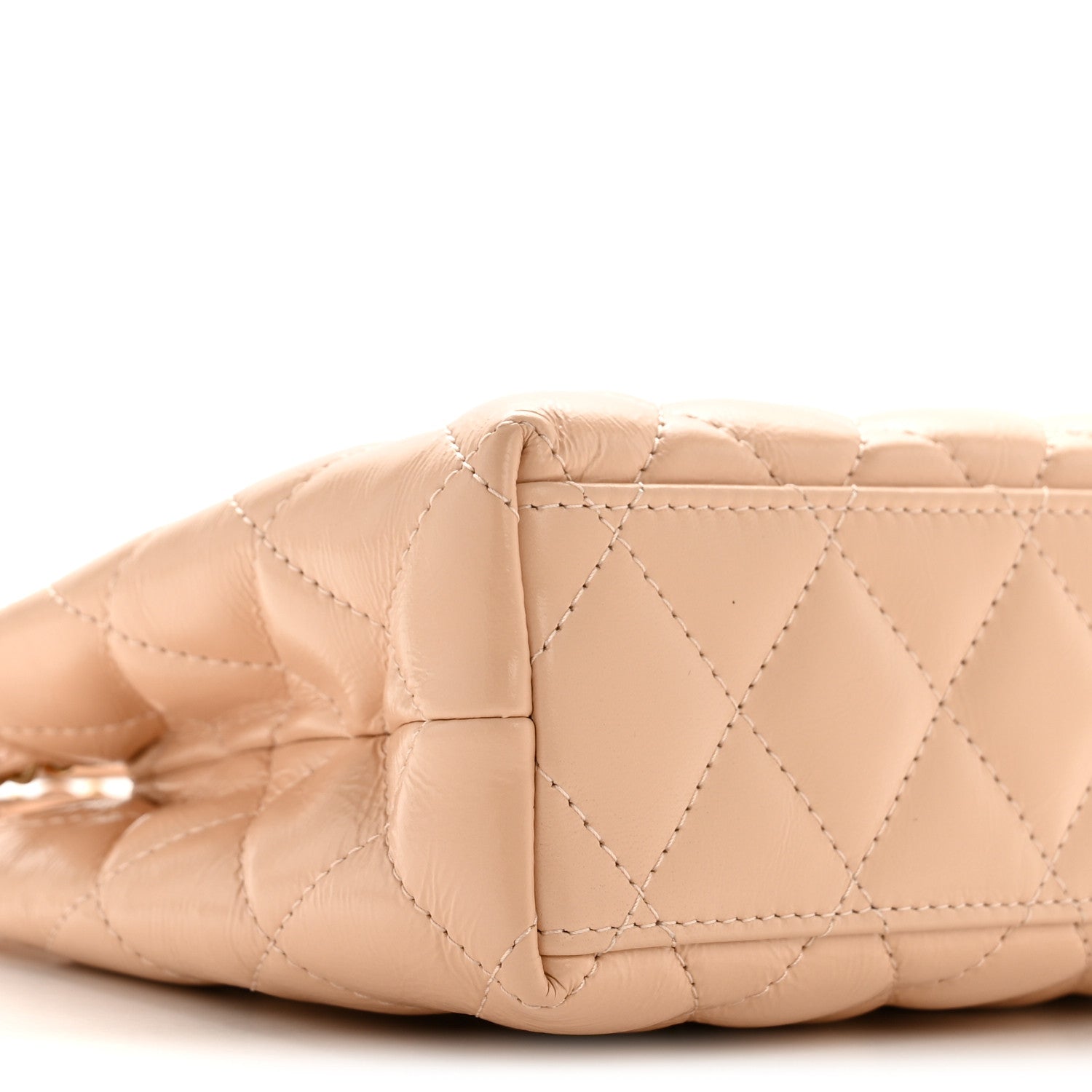 Shiny Aged Calfskin Quilted Nano Kelly Shopper Beige