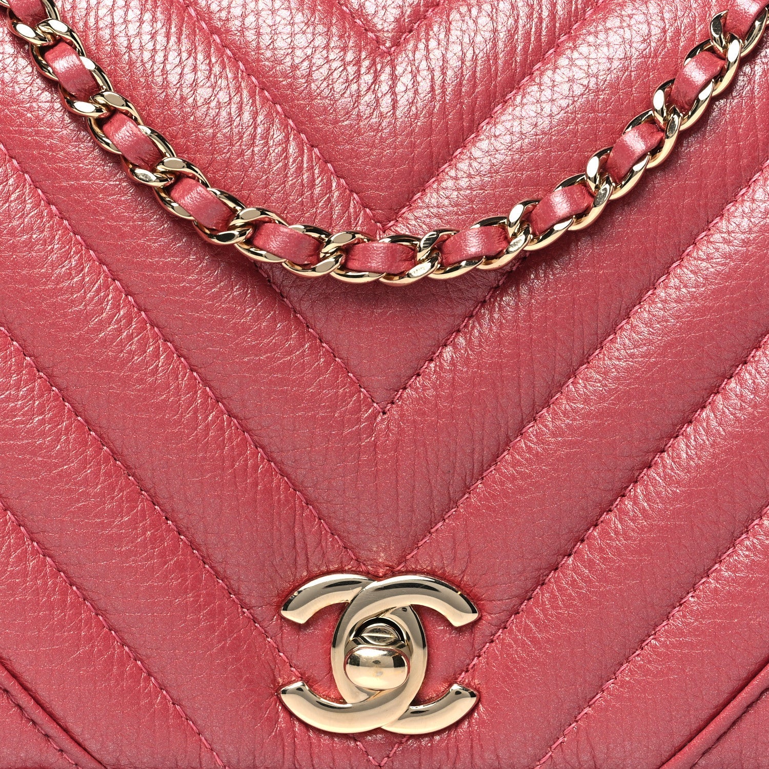 Calfskin Chevron Quilted Mini Statement Flap Pink