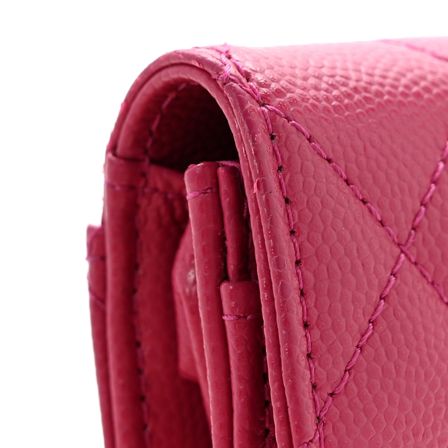 Caviar Quilted Flap  Holder Wallet Dark Pink