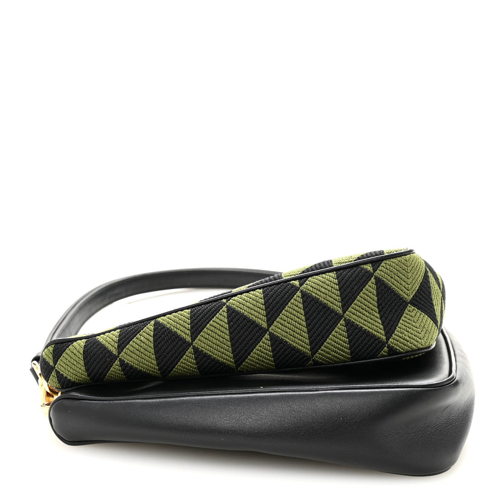Jacquard Calfskin Triangolo Symbole Embroidered Mini Triangle Double Bag Black Edera