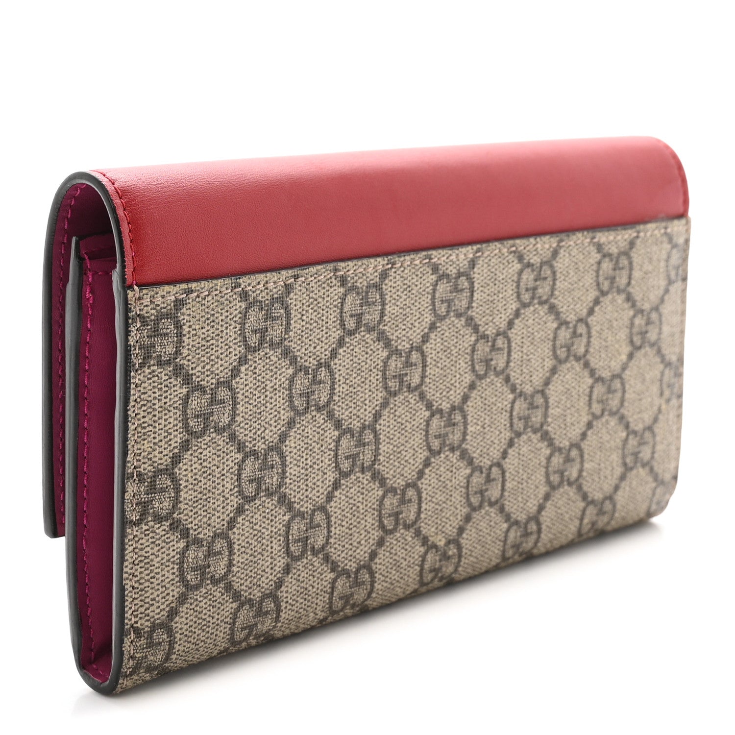 GG Supreme Monogram Calfskin Continental Wallet Beige Ebony Hibiscus Red New Rosette