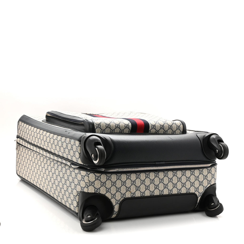 GG Supreme Monogram Textured Dollar Calfskin Web Large Savoy Trolley Suitcase Beige Blue
