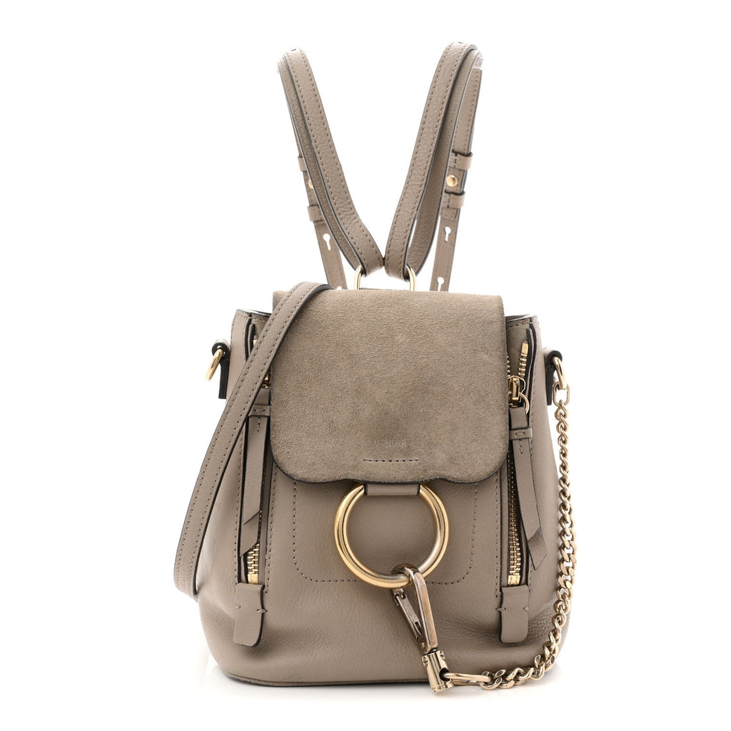 Suede Calfskin Mini Faye Backpack Motty Grey