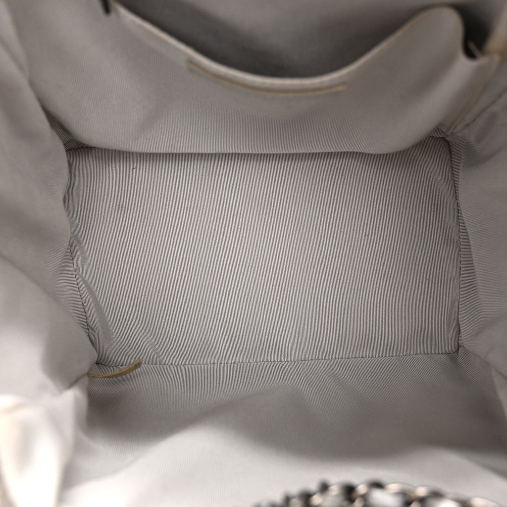Iridescent Calfskin Chevron Small Urban Spirit Drawstring Bag Silver