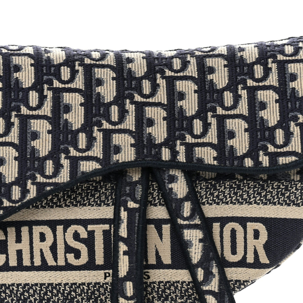 Oblique Embroidered Saddle Bag Blue