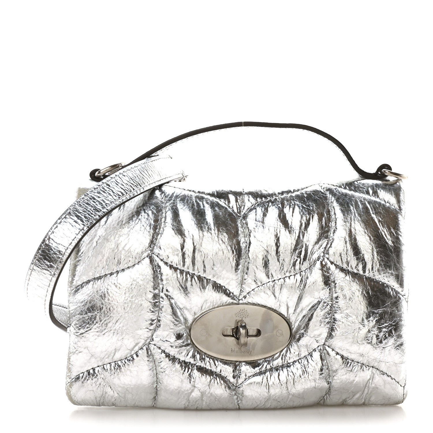 Metallic Crinkled Nappa Pillow Quilted Tiny Softie Bag Silver