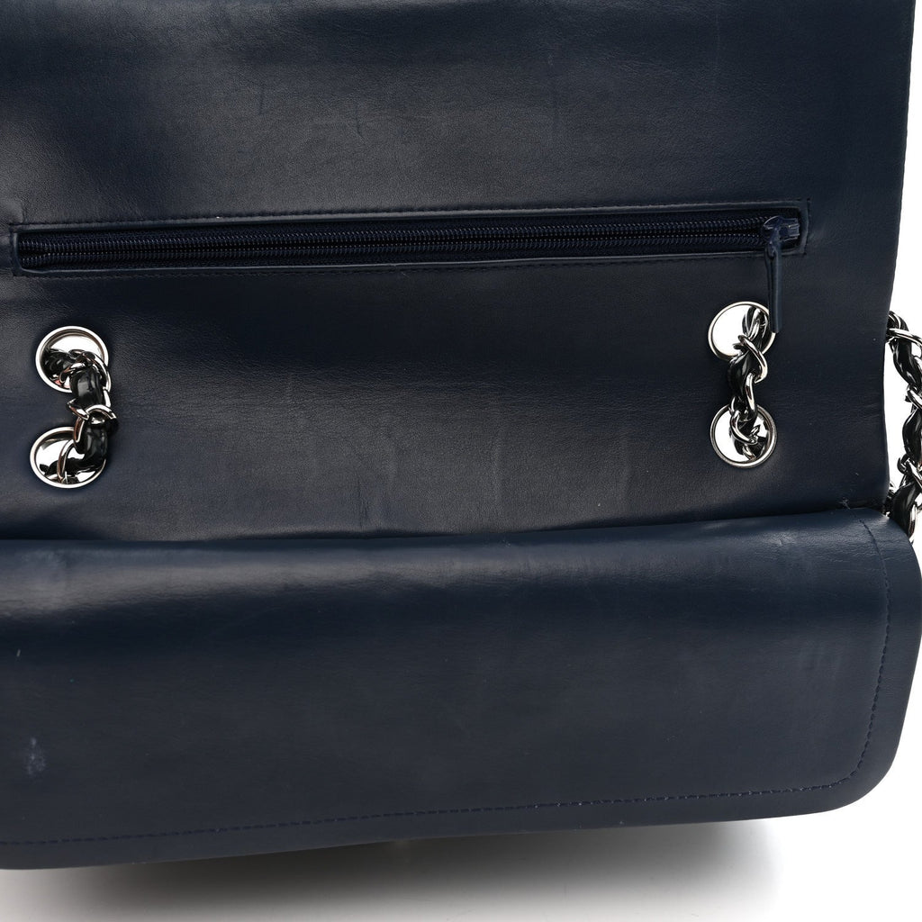 Patent Quilted Medium Double Flap Blue