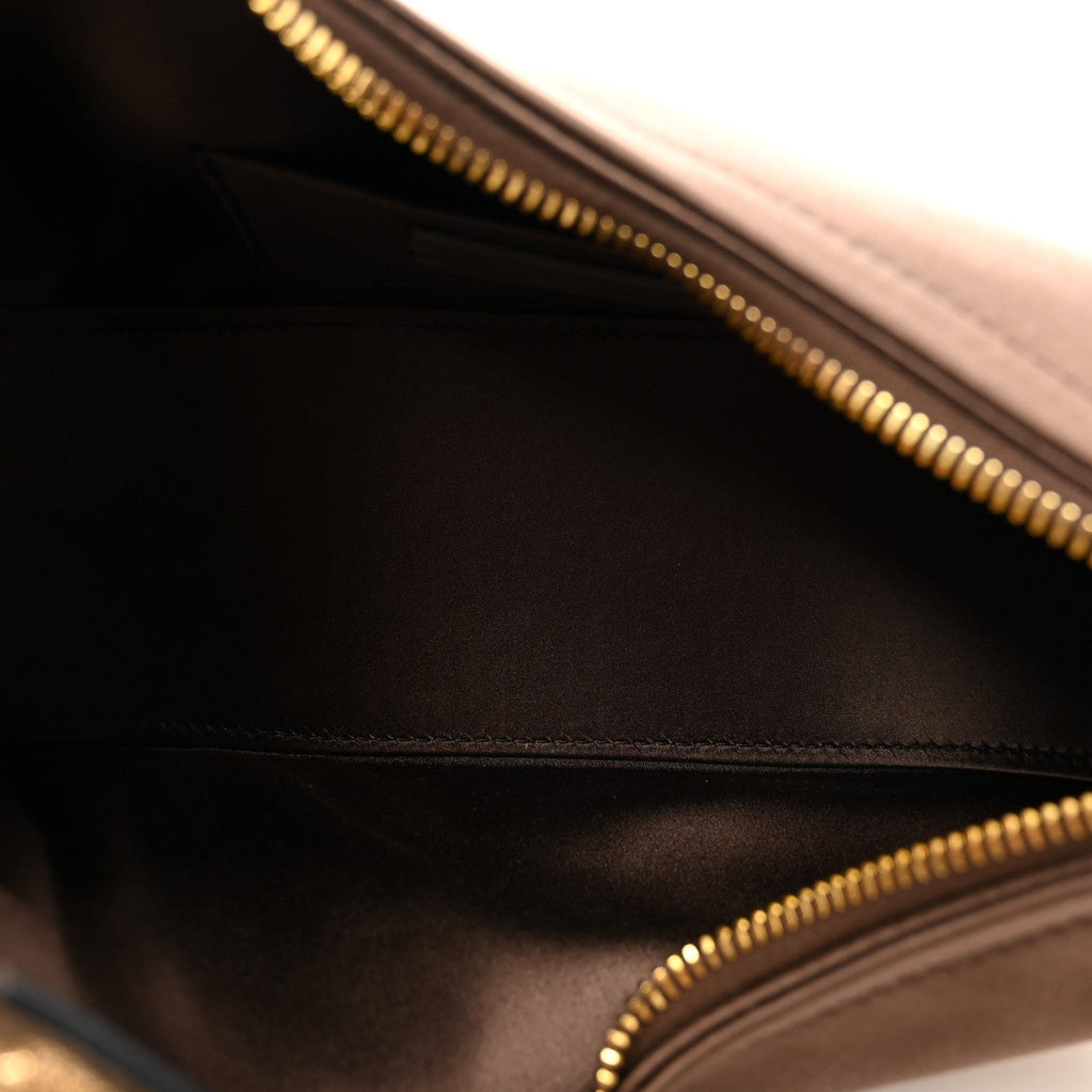 Satin Crystal Mini Vlogo Moon Bag Brown