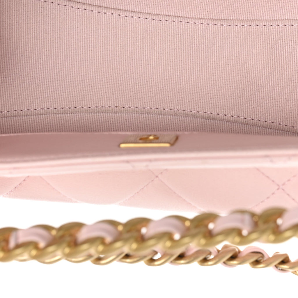 Shiny Lambskin Small Shopping Bag Light Pink