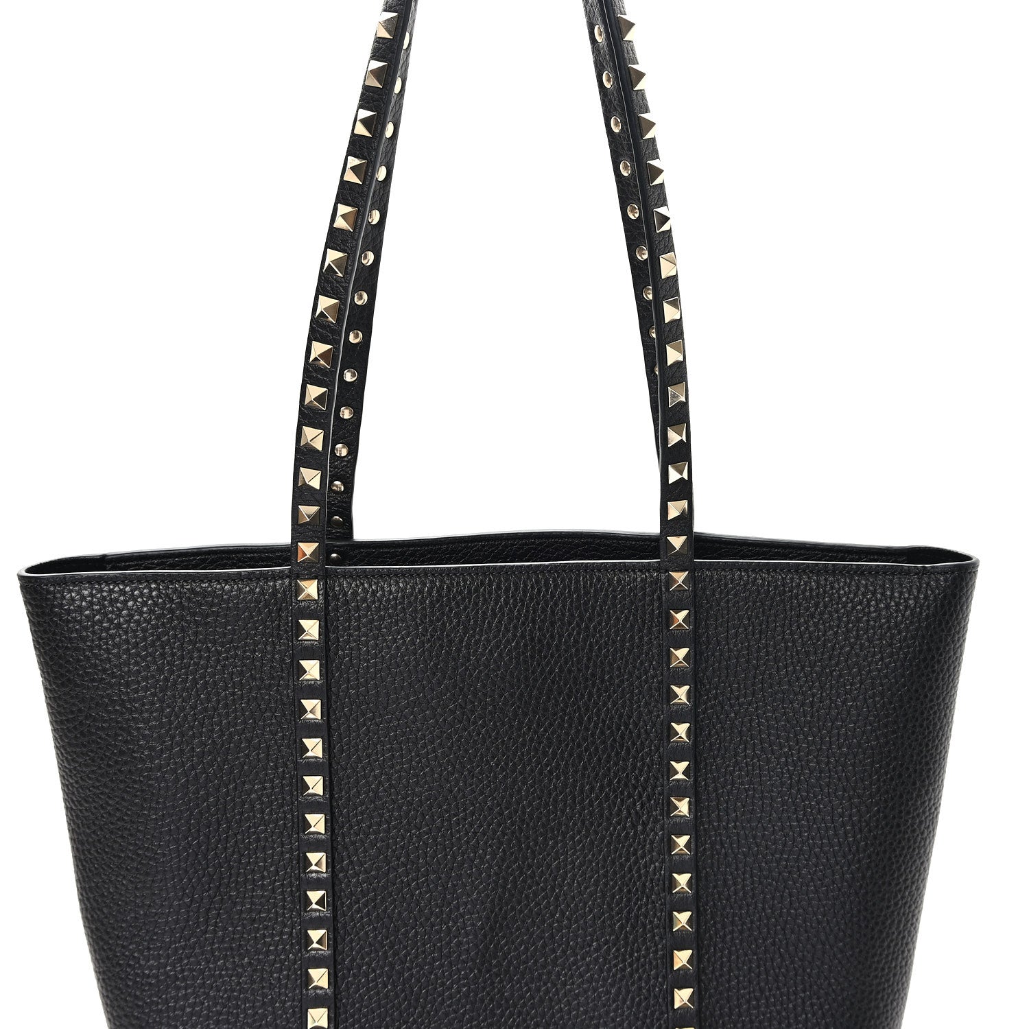 Grained Calfskin North South Rockstud Tote Black