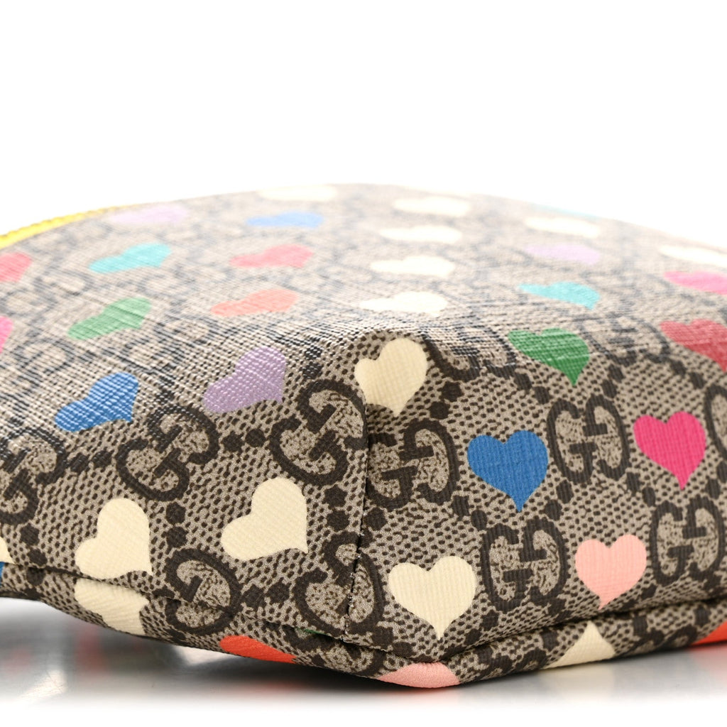Soft GG Supreme Monogram Hearts Web Childrens Belt Bag Beige Ebony Multicolor Freesia