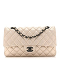 Metallic Lambskin Quilted Medium Double Flap Gold Black