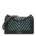 Calfskin Painted Chevron Embossed Medium Boy Flap Black