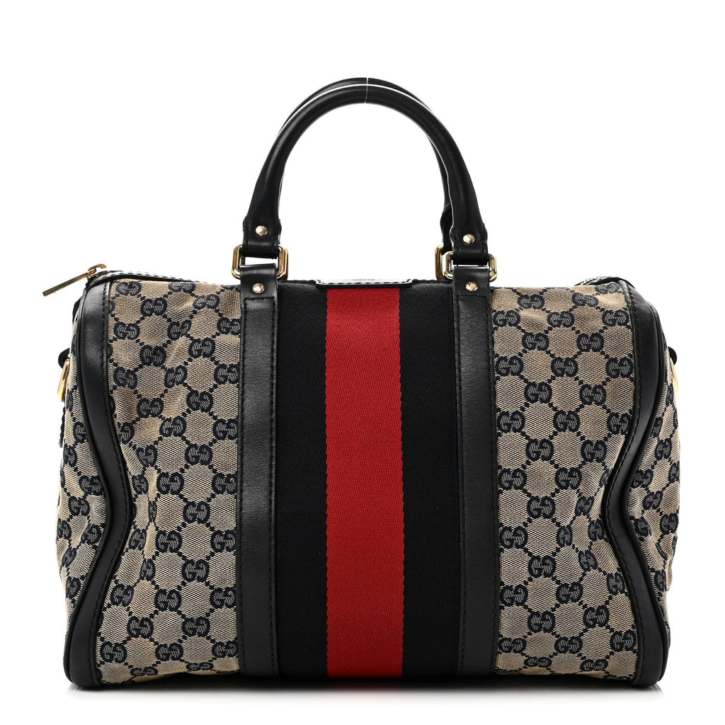 Monogram Selleria Calfskin Vintage Web Medium Boston Beige Blue