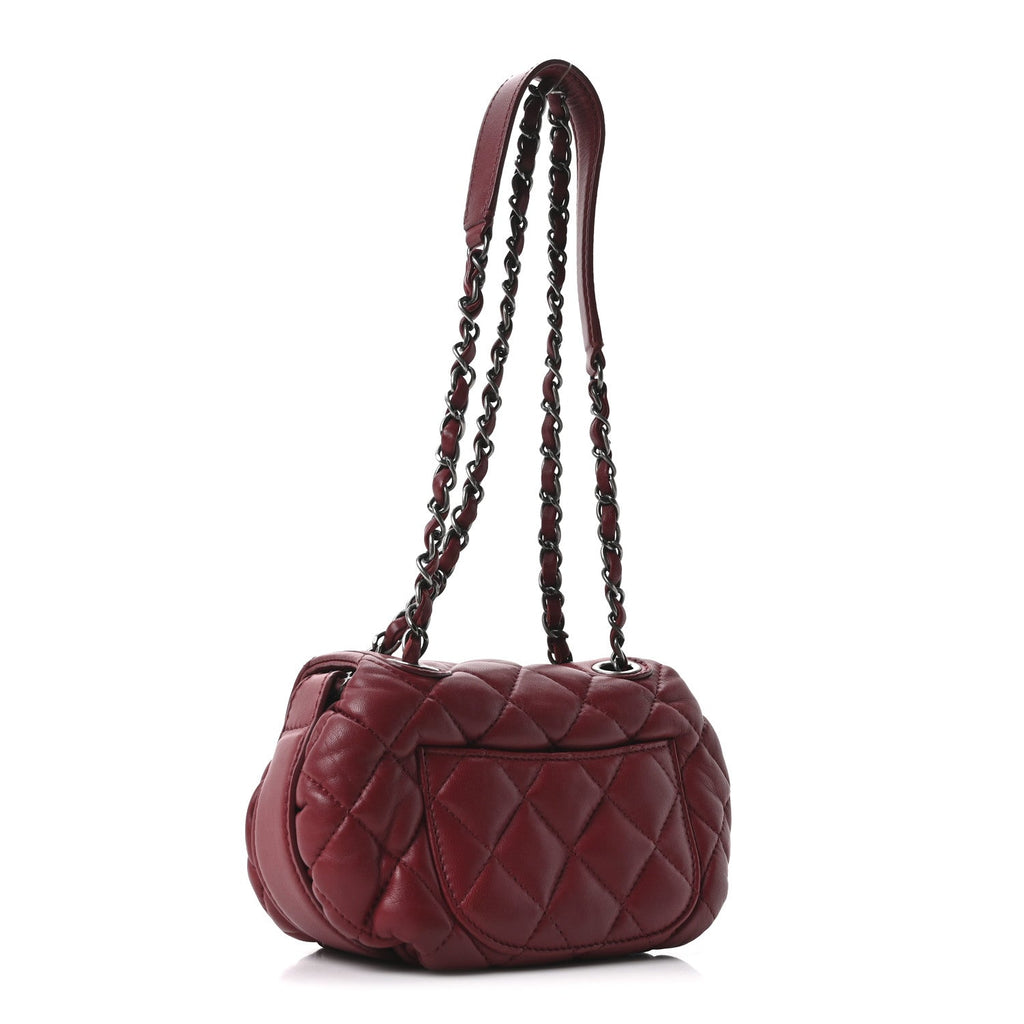 Lambskin Quilted Mini Round Flap Red