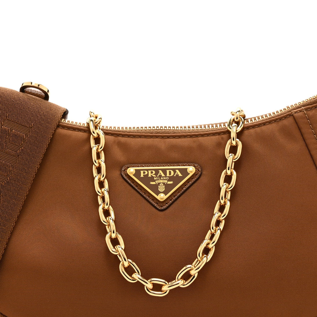 Re-Nylon Saffiano Demi-lune Shoulder Bag Brandy