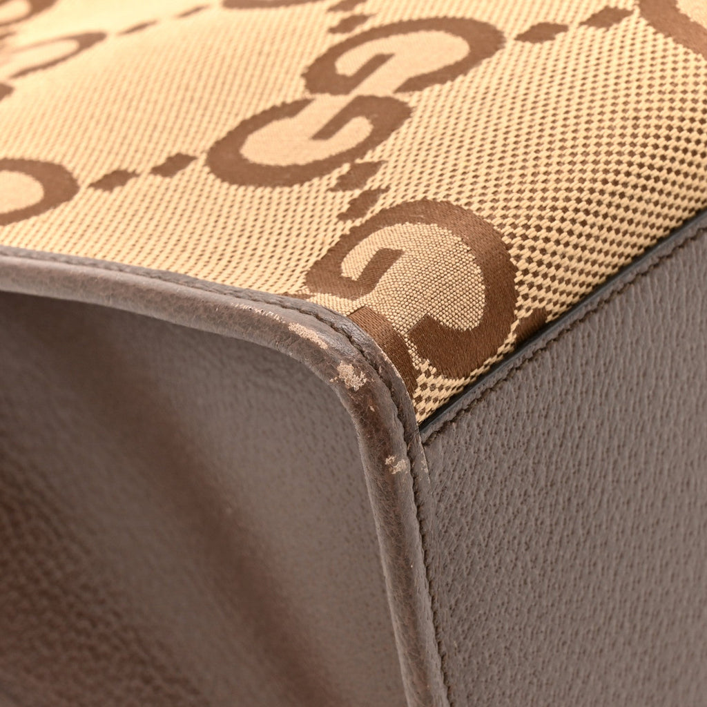 Monogram Jumbo GG Textured Dollar Calfskin Web Tote Bag Camel Ebony New Acero