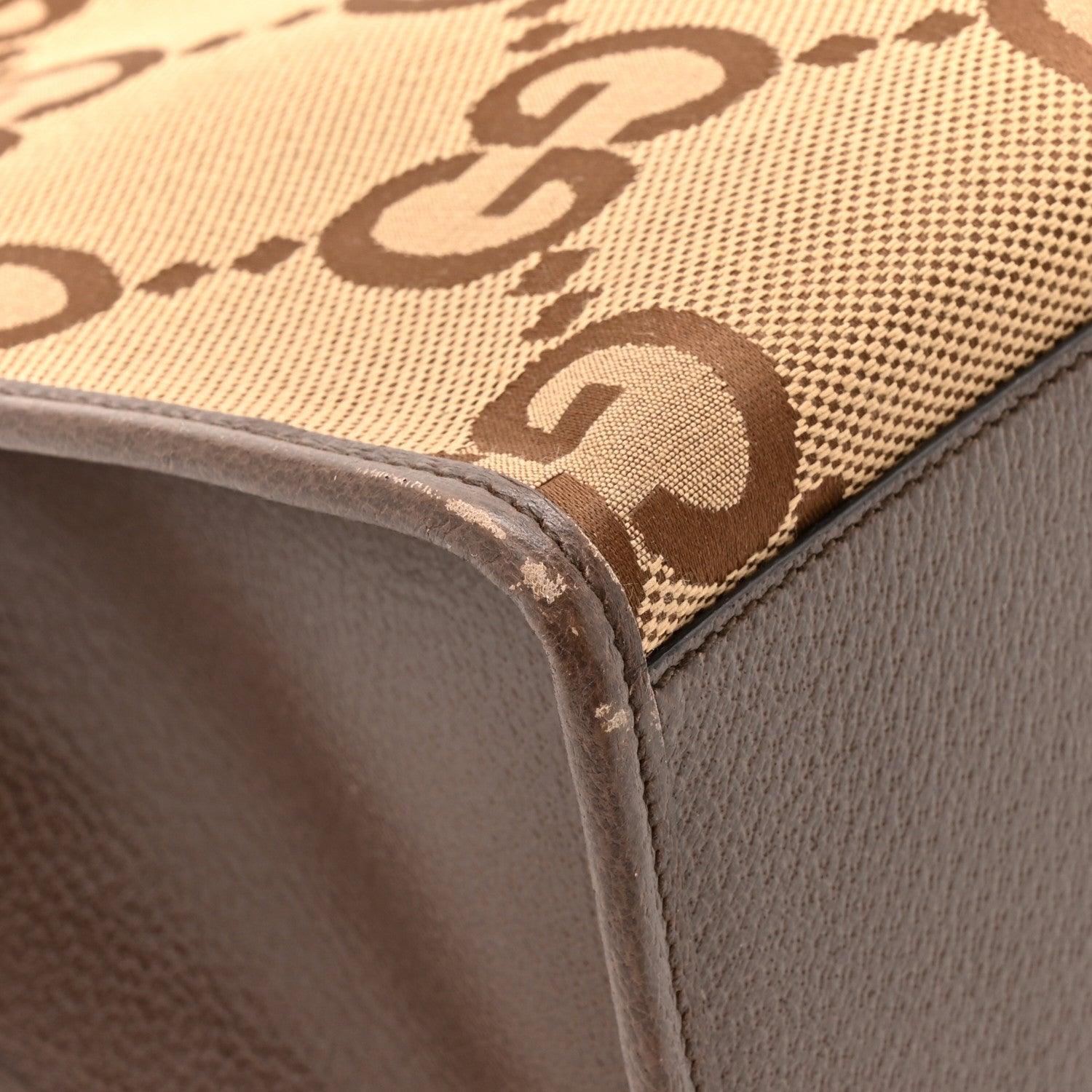 Monogram Jumbo GG Textured Dollar Calfskin Web Tote Bag Camel Ebony New Acero