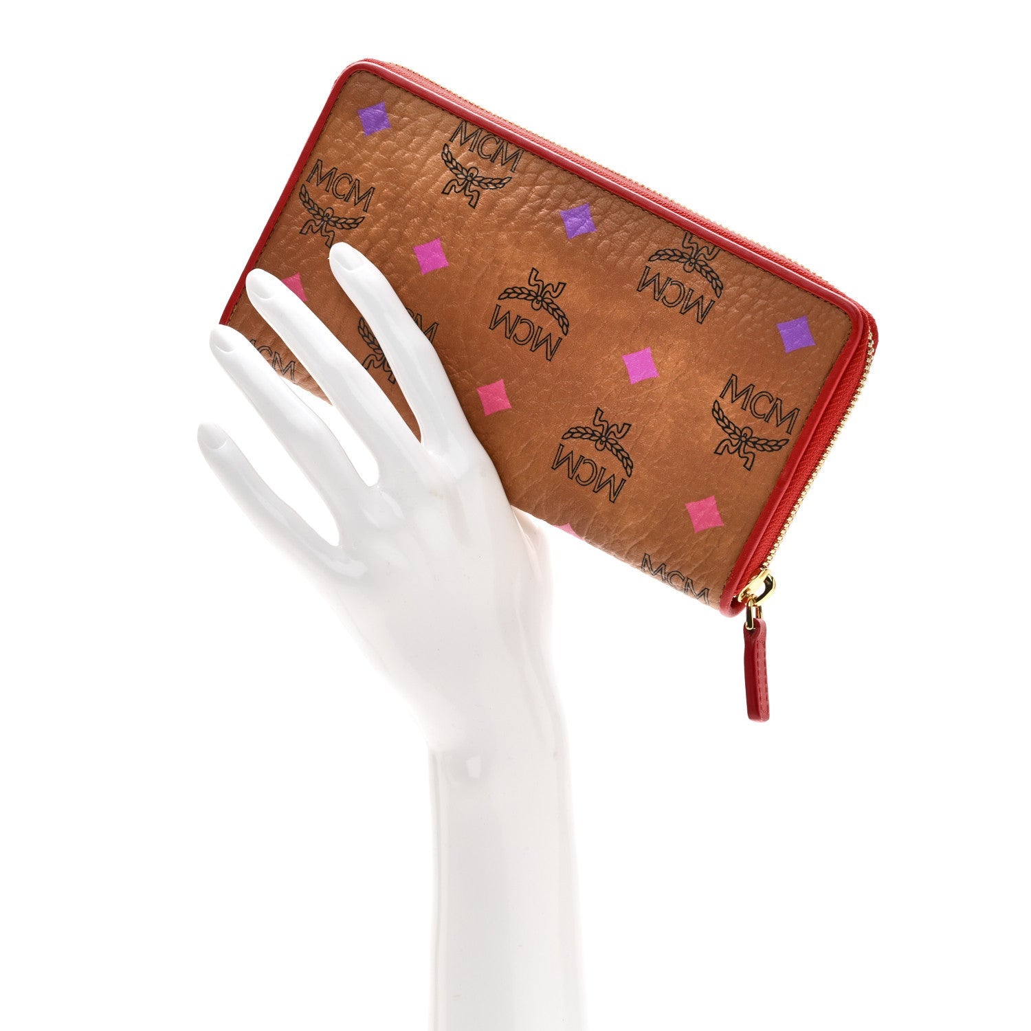 Skyoptic Visetos Zip Around Wallet Cognac Red
