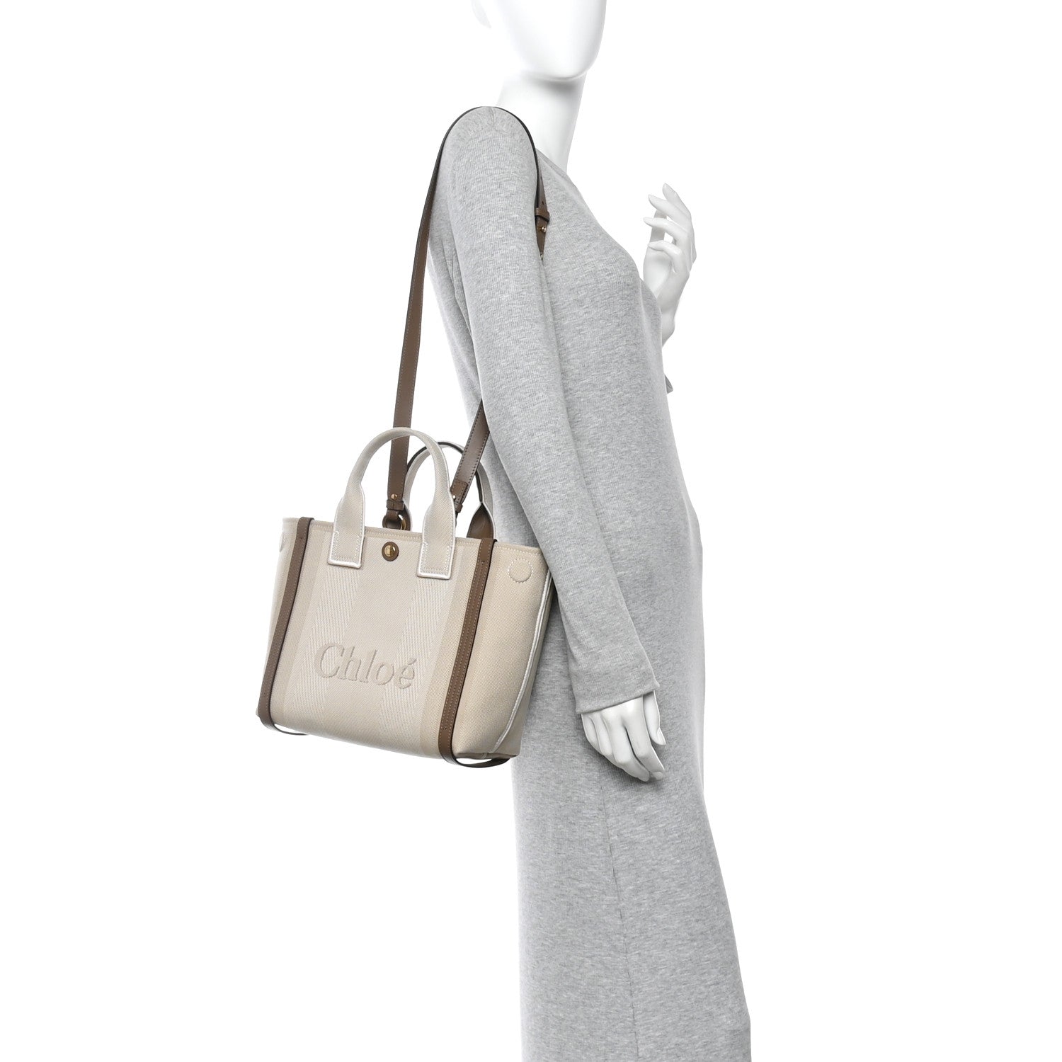 Canvas Calfskin Small Logo Carry Tote Vegetal Beige