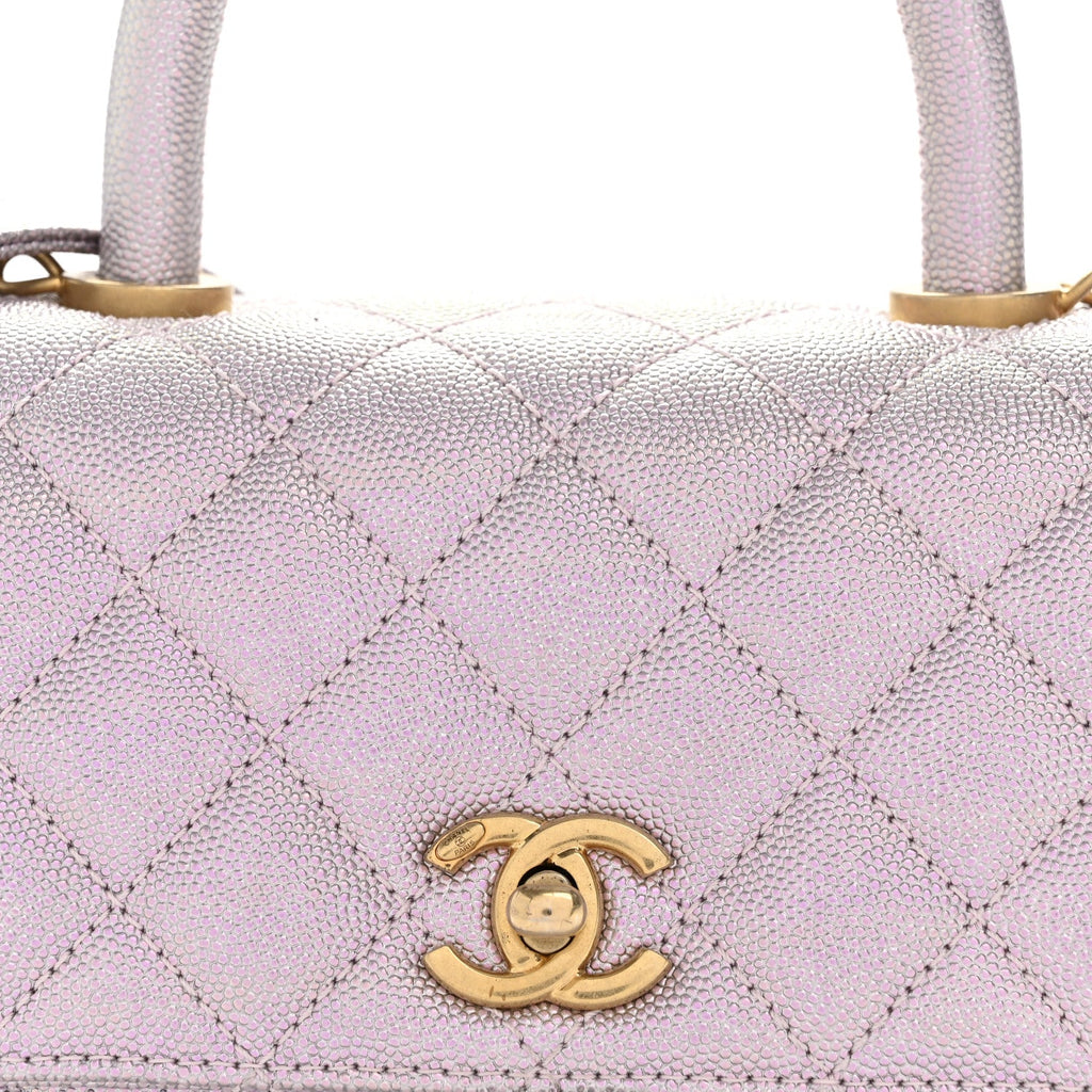 Metallic Caviar Quilted Mini Coco Handle Flap Light Pink